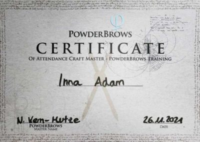 Zertifikat fuer fachgerechte POWDER BROWS Kosmetikbehandlungen